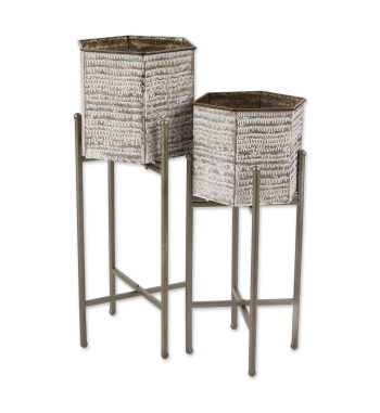 Hexagon Bucket Plant Stand Set of 2