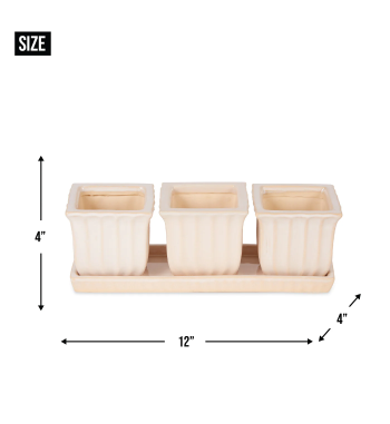BLUE SQUARE CERAMIC SMALL PLANTER SET OF 3