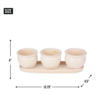 BROWN ROUND CERAMIC SMALL PLANTER SET OF 3