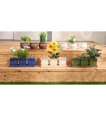BROWN ROUND CERAMIC SMALL PLANTER SET OF 3