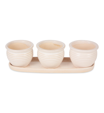 CREAM ROUND CERAMIC SMALL PLANTER SET OF 3