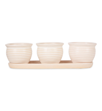 CREAM ROUND CERAMIC SMALL PLANTER SET OF 3