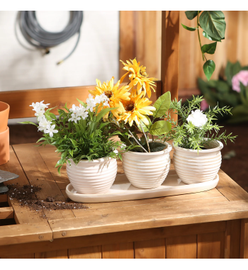 CREAM ROUND CERAMIC SMALL PLANTER SET OF 3