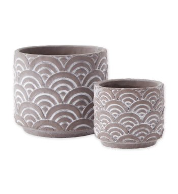 BLACK SCALLOPED CEMENT FLOWER POT SET/2