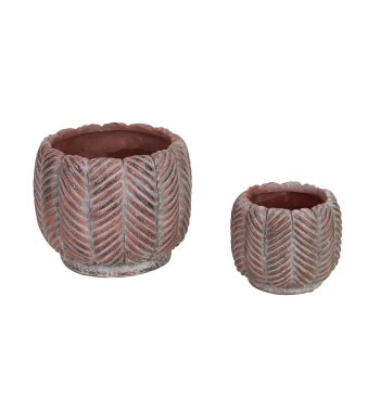 DECO LEAF CEMENT FLOWER POT SET/2