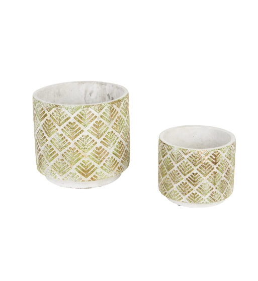 ABSTRACT GOLD AND WHITE CEMENT FLOWER POT SET/2
