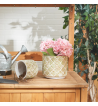 ABSTRACT GOLD AND WHITE CEMENT FLOWER POT SET/2