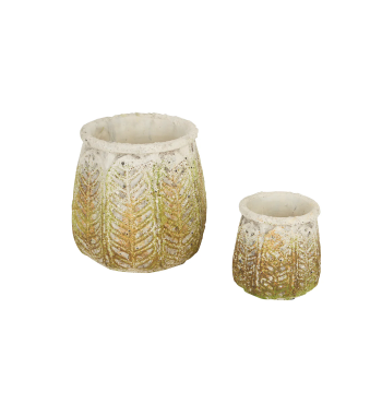 ANCIENT LEAF CEMENT FLOWER POT SET/2