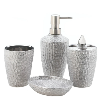 HAMMERED SILVER TEXTURE BATH ACCESSORIES