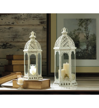 GRACEFUL DISTRESSED WHITE LARGE LANTERN