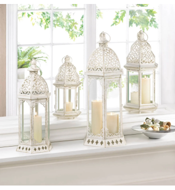 GRACEFUL DISTRESSED WHITE LARGE LANTERN
