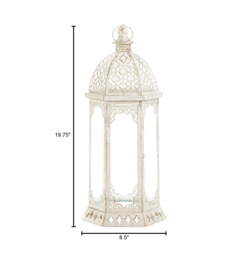 GRACEFUL DISTRESSED WHITE LARGE LANTERN