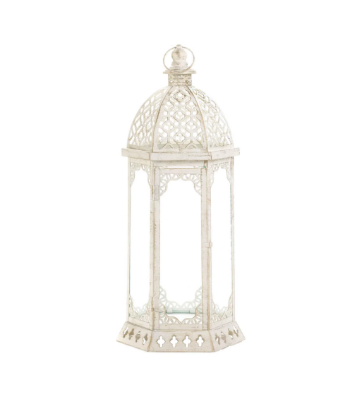GRACEFUL DISTRESSED WHITE LARGE LANTERN