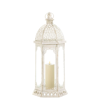 GRACEFUL DISTRESSED WHITE LARGE LANTERN