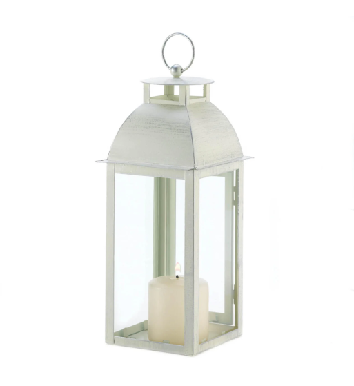 DISTRESSED IVORY CANDLE LANTERN