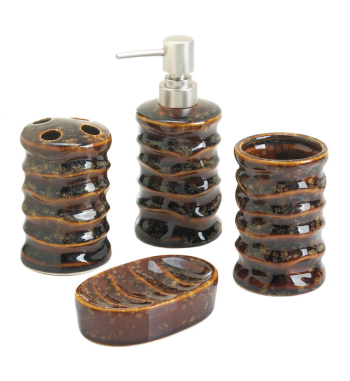 BROWN STONY BATH ACCESSORY SET