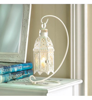 WHITE FANCY CANDLE LANTERN WITH STAND