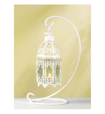 WHITE FANCY CANDLE LANTERN WITH STAND
