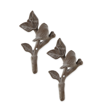 BIRD WITH LEAVES WALL HOOK SET/2