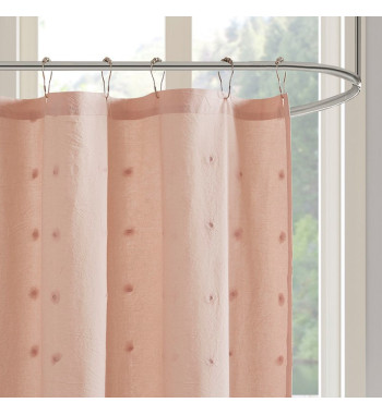 Brooklyn Cotton Jacquard Pom Pom Shower Curtain - Pink