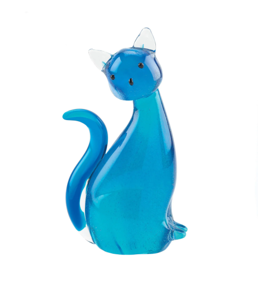 BLUE KITTY CAT ART GLASS