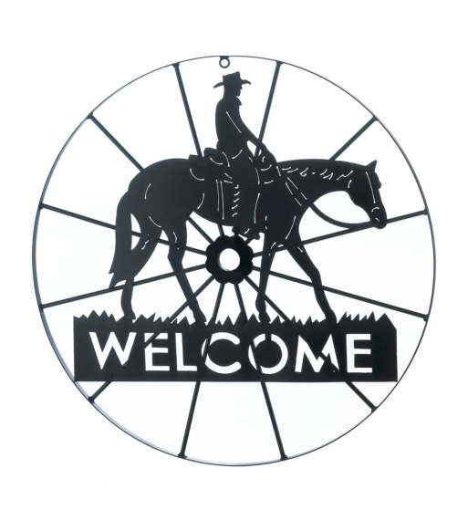 COWBOY WELCOME WHEEL SIGN