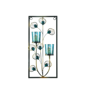 PEACOCK TWO CANDLE WALL SCONCE