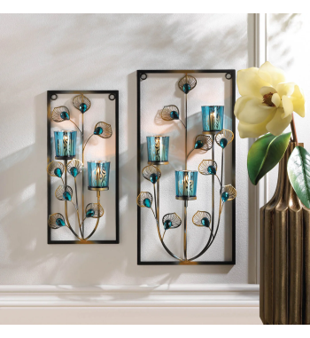 PEACOCK TWO CANDLE WALL SCONCE
