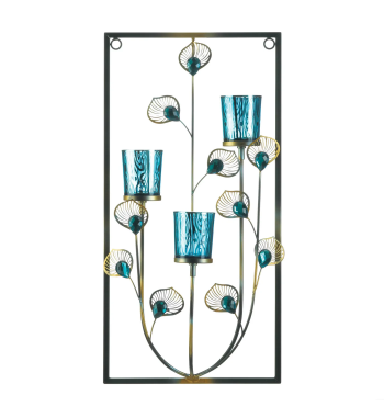 PEACOCK THREE CANDLE WALL SCONCE