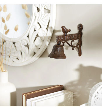 WELCOME SIGN WITH BIRD CAST IRON DOOR BELL