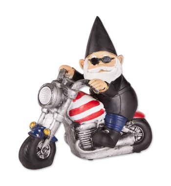 SOLAR BIKER GNOME FIGURINE