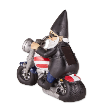 SOLAR BIKER GNOME FIGURINE