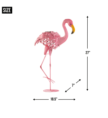 FLAMINGO LEANING SOLAR METAL STATUE