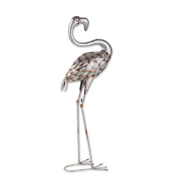 STANDING TALL GALVANIZED FLAMINGO STATUE