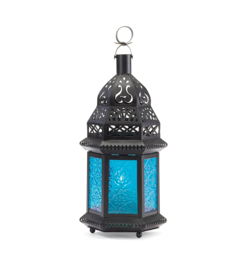 BLUE GLASS MOROCCAN STYLE LANTERN