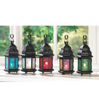 BLUE GLASS MOROCCAN STYLE LANTERN