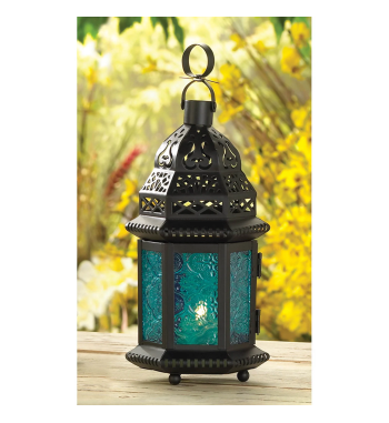 BLUE GLASS MOROCCAN STYLE LANTERN