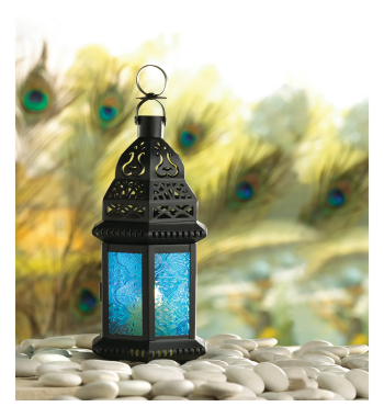BLUE GLASS MOROCCAN STYLE LANTERN
