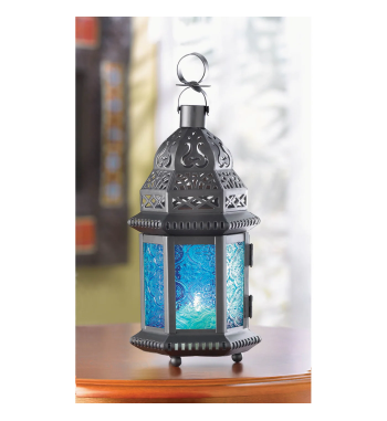 BLUE GLASS MOROCCAN STYLE LANTERN
