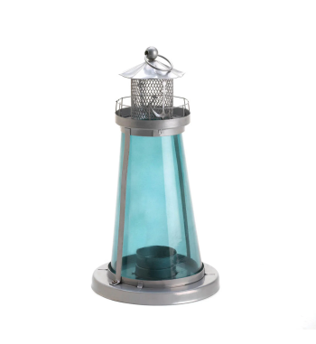 BLUE GLASS WATCH TOWER CANDLE LAMP