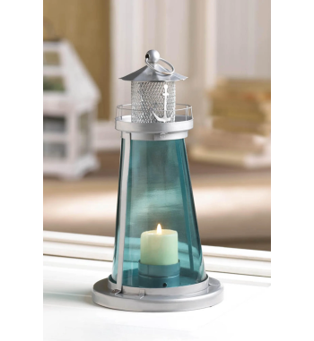BLUE GLASS WATCH TOWER CANDLE LAMP