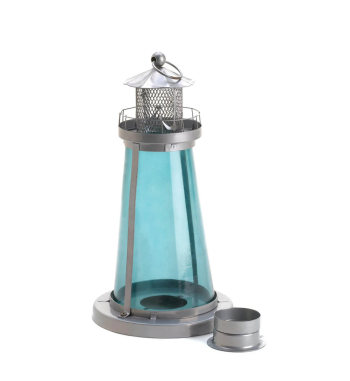 BLUE GLASS WATCH TOWER CANDLE LAMP